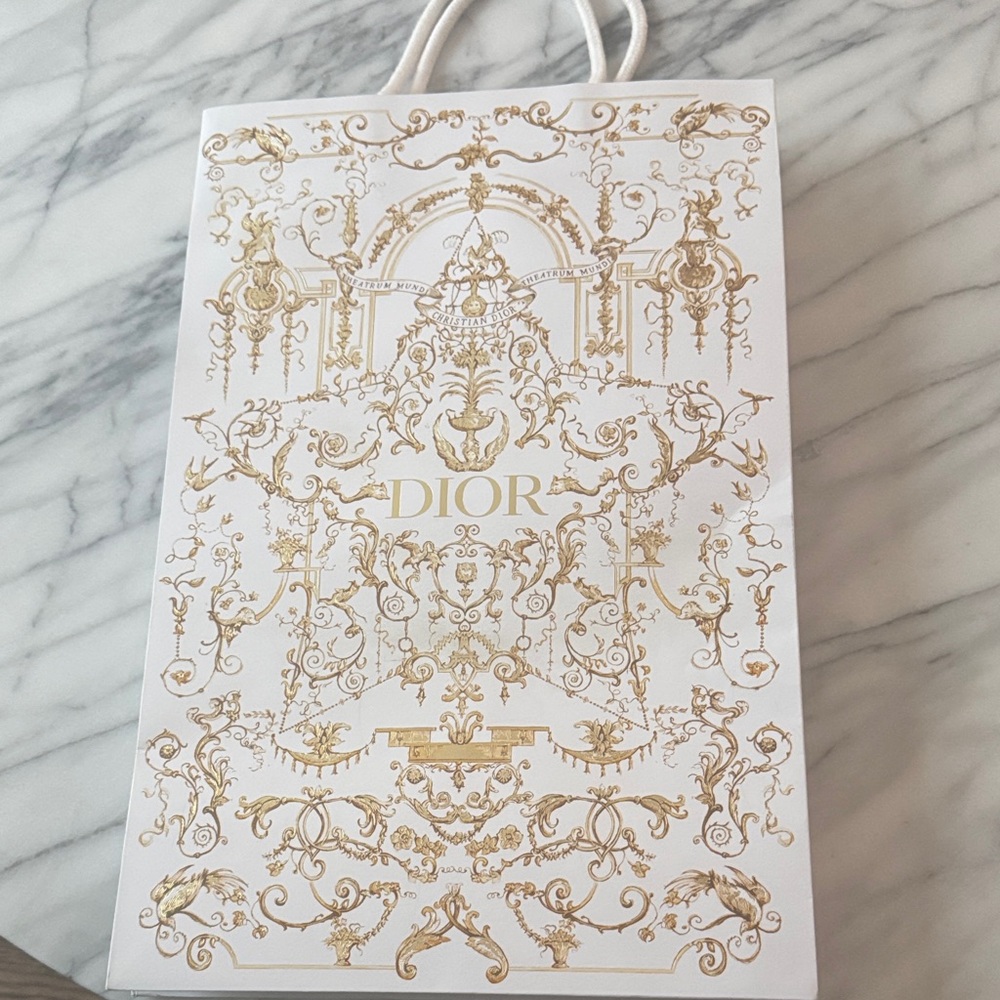 Dior White and Gold Ornate Gift Bag